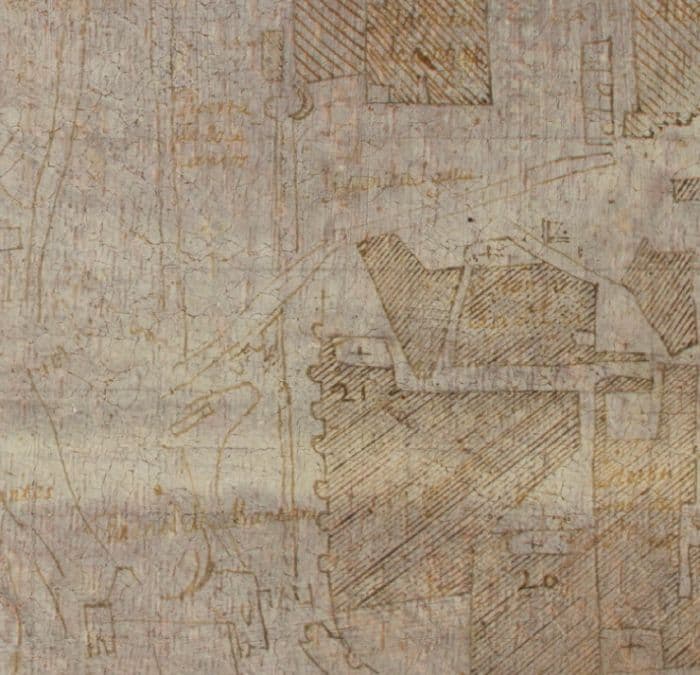 Fragmento del plano del Greco (h. 1610) con el área del Artificio de Juanelo Fragmento del plano del Greco (h. 1610) con el área del Artificio de Juanelo