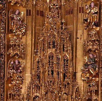 Custodia tallada en el retablo del altar mayor de la Catedral a principios del XVI Custodia tallada en el retablo del altar mayor de la Catedral a principios del XVI